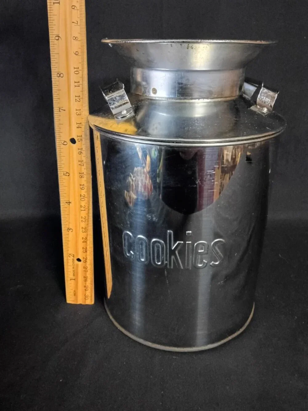 Vintage Chrome Cookie Canister Tin Metal Kitchen Storage Jar Retro Mid Century